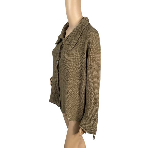 Skifo Olive Green Cotton Linen Collared Cottage Fairy Artsy Lagenlook Cardigan - Picture 5 of 9